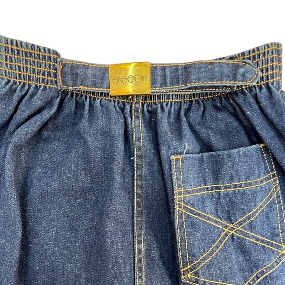 80's Sasson Women's Denim Skirt Pockets Gold Buckle Midi Elastic Waist Size 4 - Picture 3 of 8
